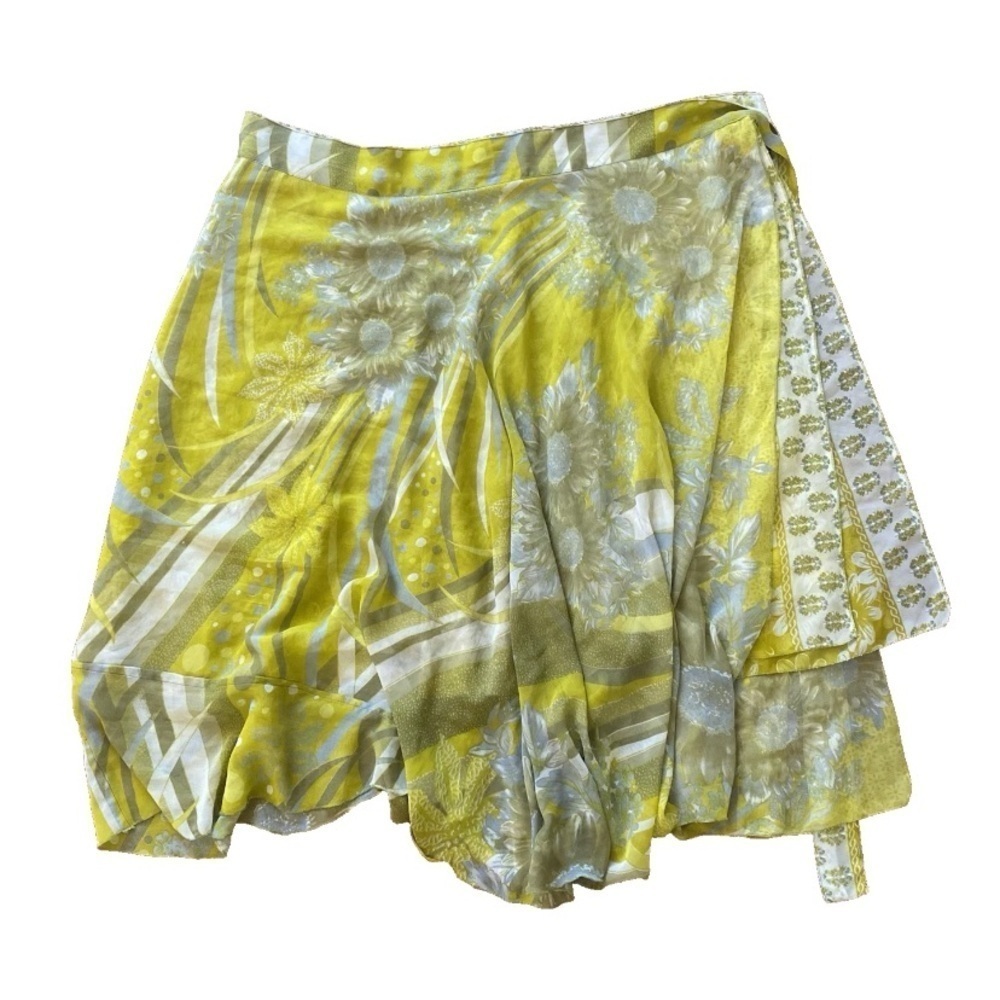 Iris Impressions Wrap Midi Skirt Size Large Reversible Yellow Floral